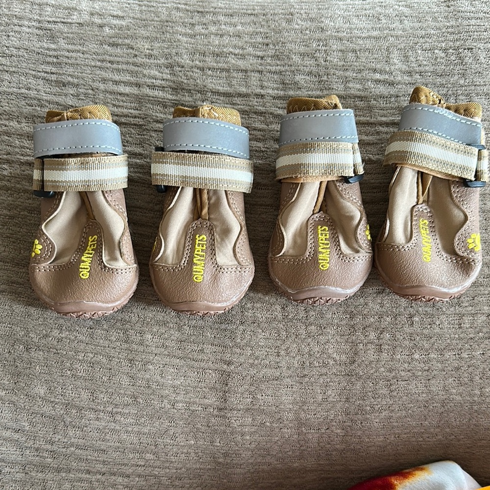 Tan Dog Boots with Gray Straps